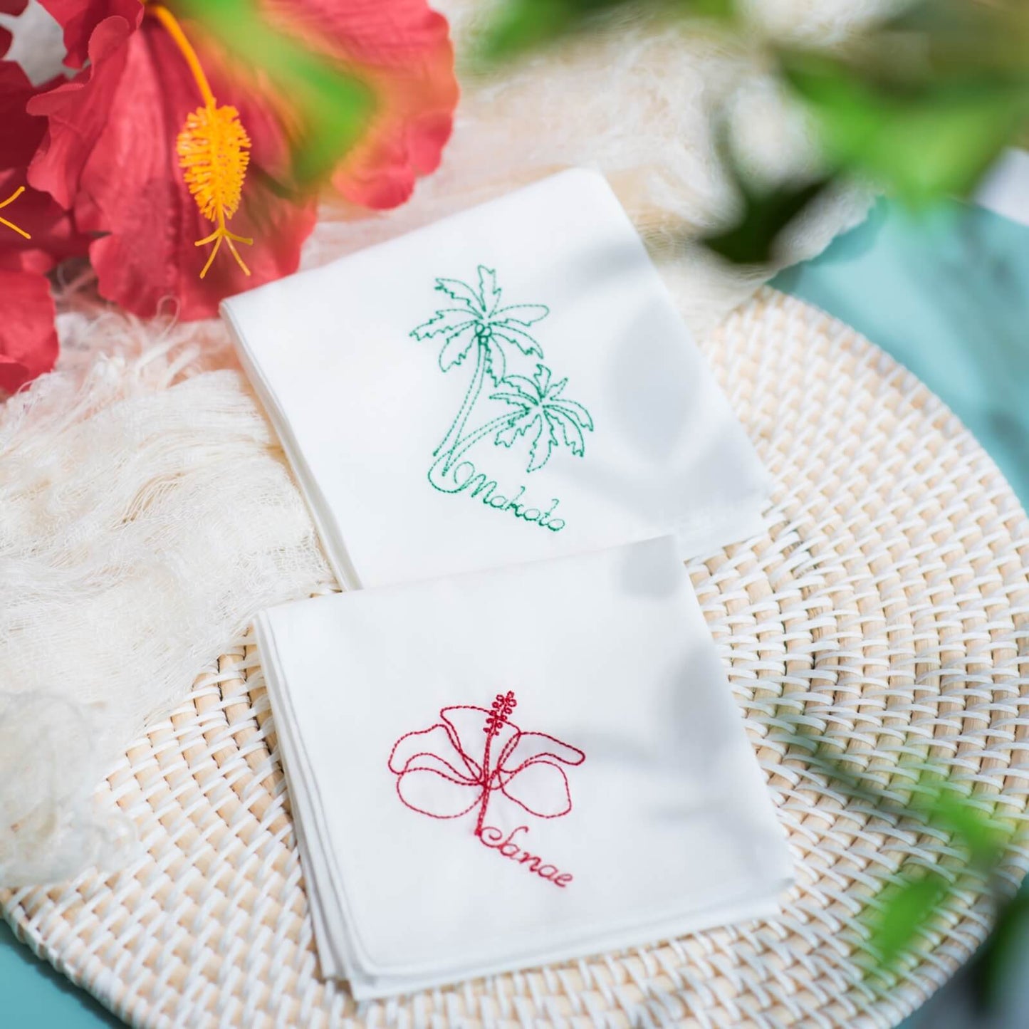1枚~ ヤシの木&ハイビスカス Resort Handkerchief