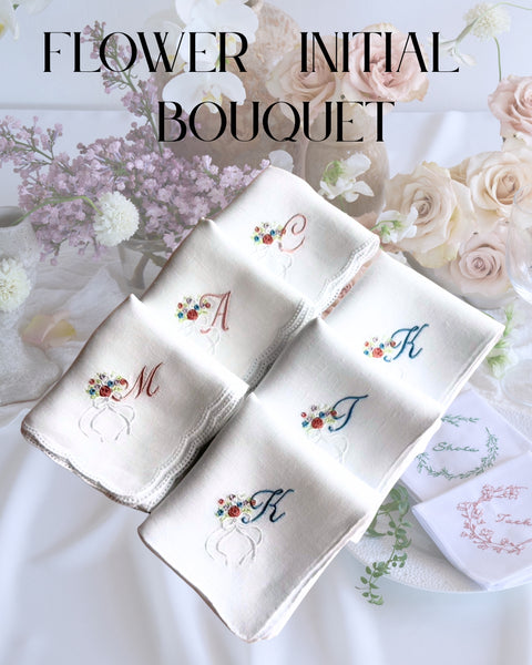 フラワーイニシャルbouquet💐ブライダルハンカチ