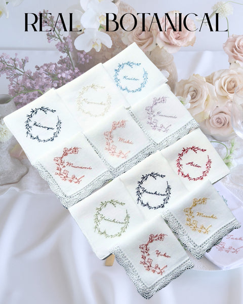 【3営業日で発送】リアルBOTANICAL刺繍ハンカチ✳︎フラワー＆リーフ