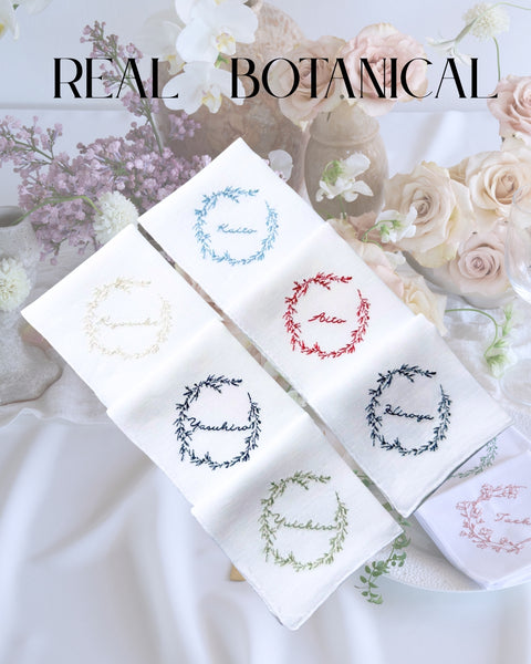【3営業日で発送】リアルBOTANICAL刺繍ハンカチ✳︎フラワー＆リーフ