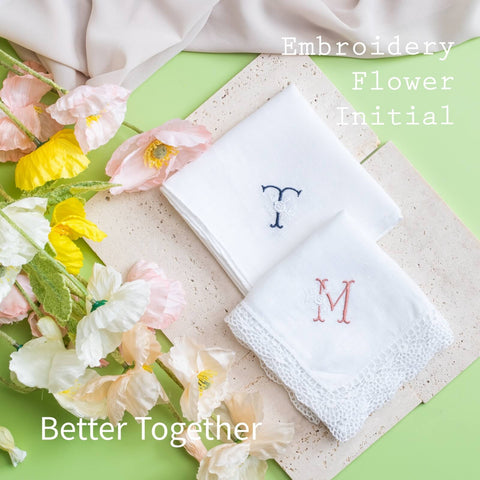 フラワーイニシャル刺繍ブライダルハンカチ