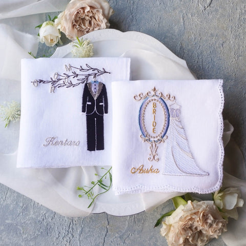 【3日で発送】ウエディングドレス✳︎タキシード🎥動画あり✨ブライダルハンカチ