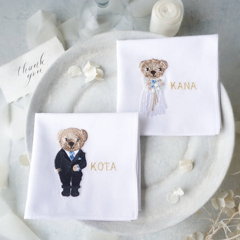 【3日で発送】くま刺繍新郎新婦🧸ブライダルハンカチ