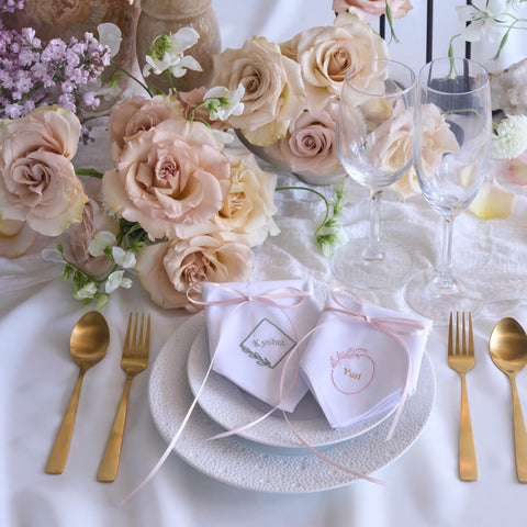 スクエアリーフ・サークルフラワー ✳︎BOTANICAL刺繍ブライダルハンカチ