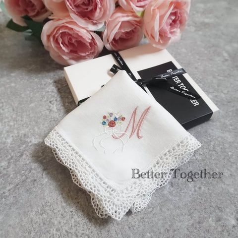 フラワーイニシャルbouquet💐ブライダルハンカチ