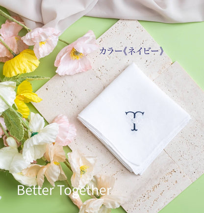 フラワーイニシャル刺繍ブライダルハンカチ