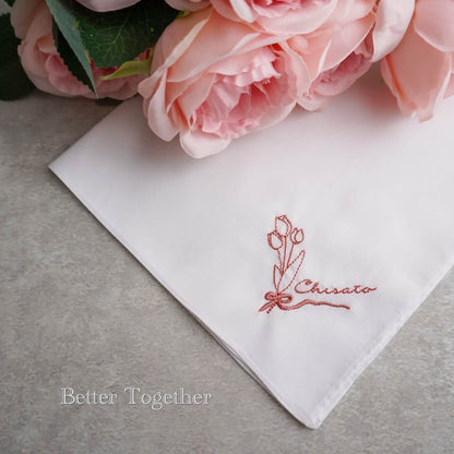 チューリップブーケ🌷BOTANICAL刺繍ハンカチブライダルハンカチ✳︎名入れ✳︎名入れ刺繍