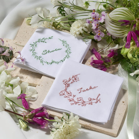 【3営業日で発送】リアルBOTANICAL刺繍ハンカチ✳︎フラワー＆リーフ