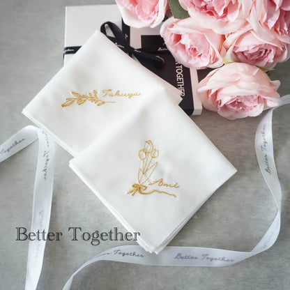チューリップブーケ🌷BOTANICAL刺繍ハンカチブライダルハンカチ✳︎名入れ✳︎名入れ刺繍
