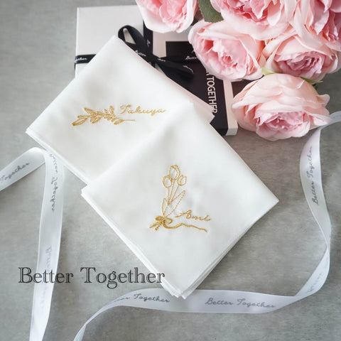 【3営業日で発送】チューリップブーケ🌷BOTANICAL刺繍ハンカチブライダルハンカチ✳︎名入れ✳︎名入れ刺繍