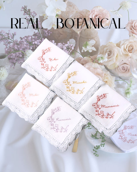 【3営業日で発送】リアルBOTANICAL刺繍ハンカチ✳︎フラワー＆リーフ