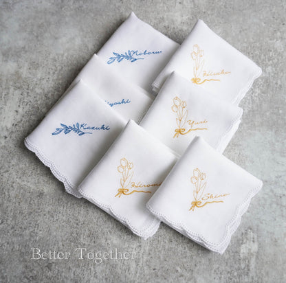チューリップブーケ🌷BOTANICAL刺繍ハンカチブライダルハンカチ✳︎名入れ✳︎名入れ刺繍