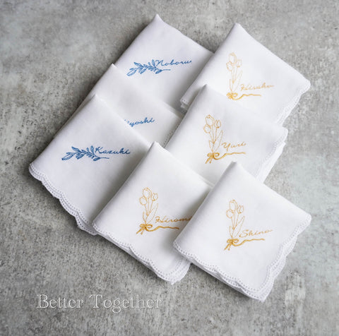 【3営業日で発送】チューリップブーケ🌷BOTANICAL刺繍ハンカチブライダルハンカチ✳︎名入れ✳︎名入れ刺繍