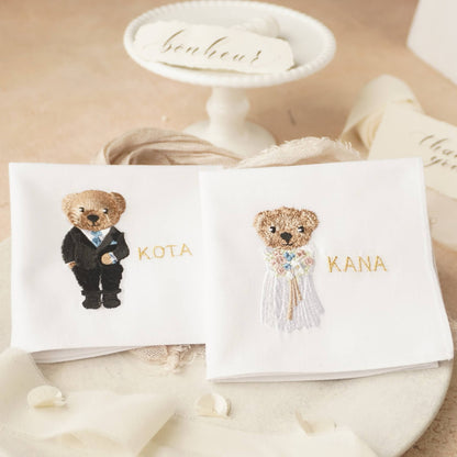 【3日で発送】くま刺繍新郎新婦🧸ブライダルハンカチ