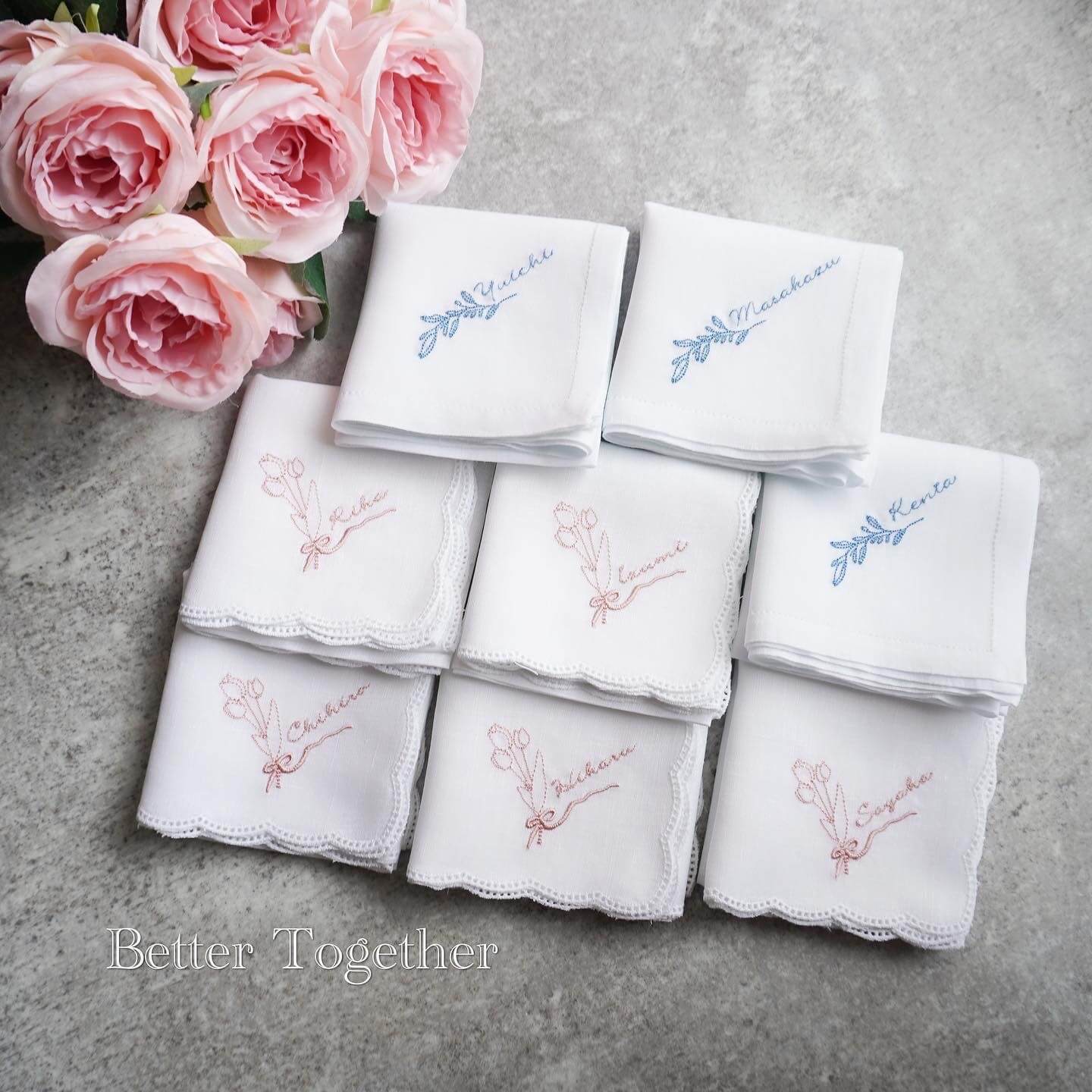 チューリップブーケ🌷BOTANICAL刺繍ハンカチブライダルハンカチ✳︎名入れ✳︎名入れ刺繍