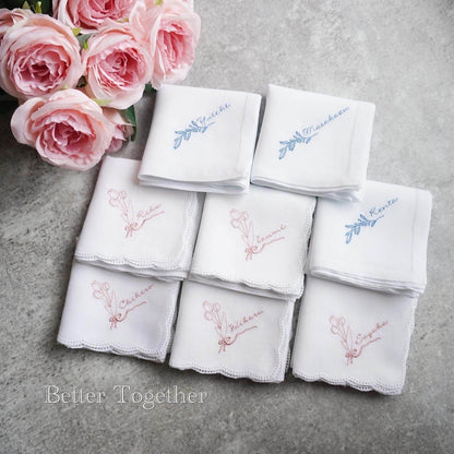 チューリップブーケ🌷BOTANICAL刺繍ハンカチブライダルハンカチ✳︎名入れ✳︎名入れ刺繍