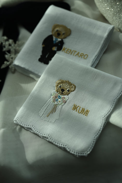 【3営業日で発送】くま刺繍新郎新婦🧸ブライダルハンカチ