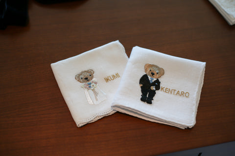 【3営業日で発送】くま刺繍新郎新婦🧸ブライダルハンカチ