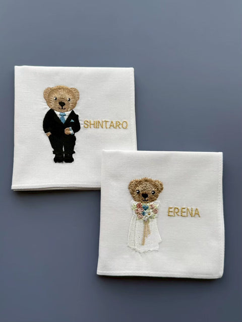 【3営業日で発送】くま刺繍新郎新婦🧸ブライダルハンカチ