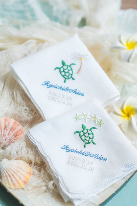 １枚〜 幸せのホヌ【ヤシの木＆お花】Resort Handkerchief