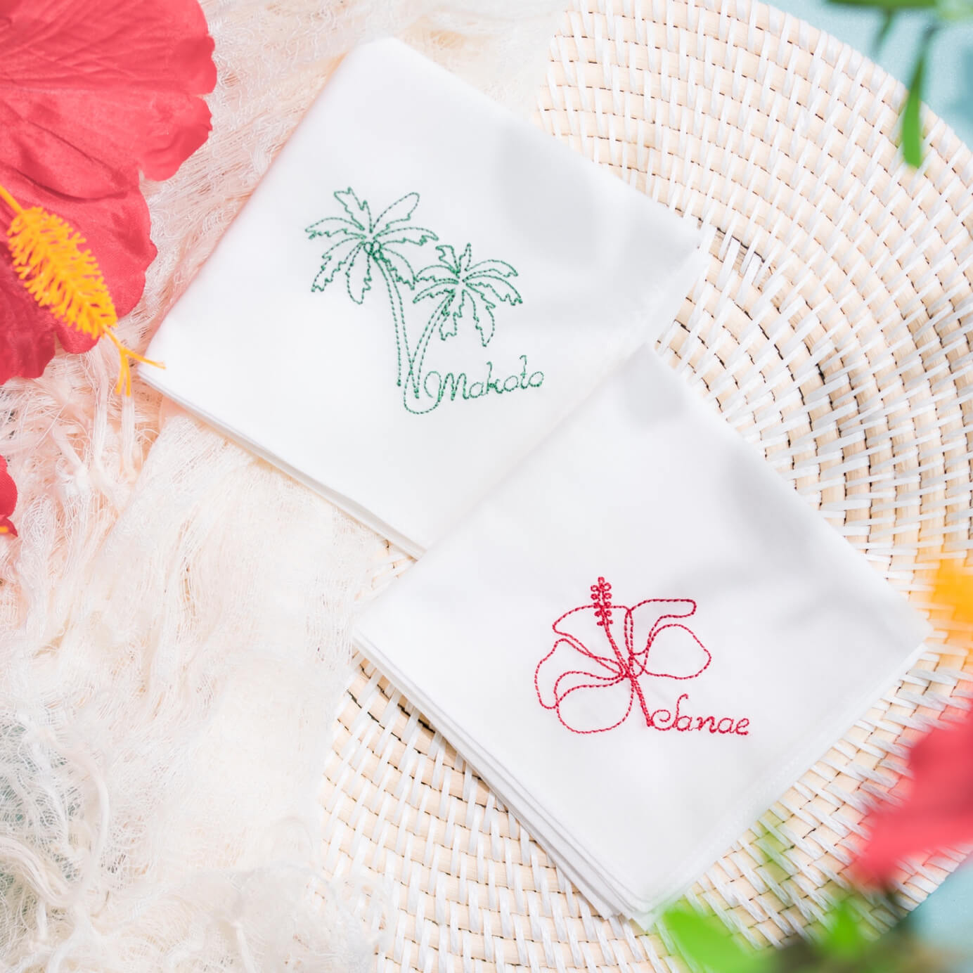 １枚～ ヤシの木&ハイビスカス Resort Handkerchief