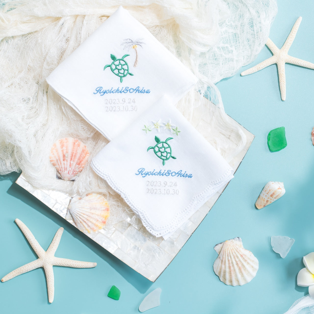 10枚〜 幸せのホヌ【ヤシの木＆お花】Resort Handkerchief
