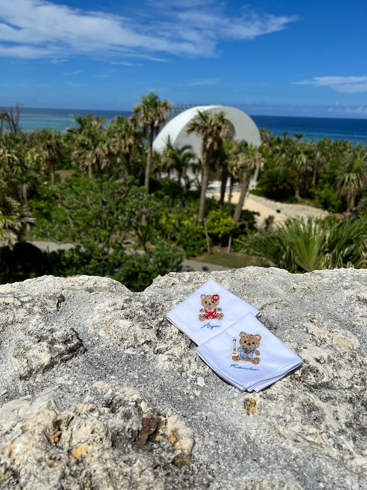 １枚〜くま【ムームー＆ウクレレ】Resort Handkerchief