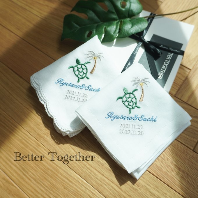 10枚〜 幸せのホヌ【ヤシの木＆お花】Resort Handkerchief