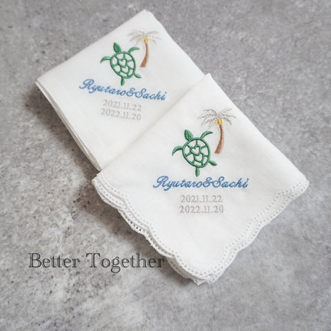 １枚〜 幸せのホヌ【ヤシの木＆お花】Resort Handkerchief