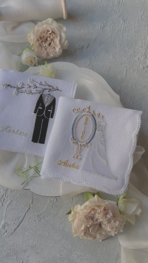 【3日で発送】ウエディングドレス✳︎タキシード🎥動画あり✨ブライダルハンカチ