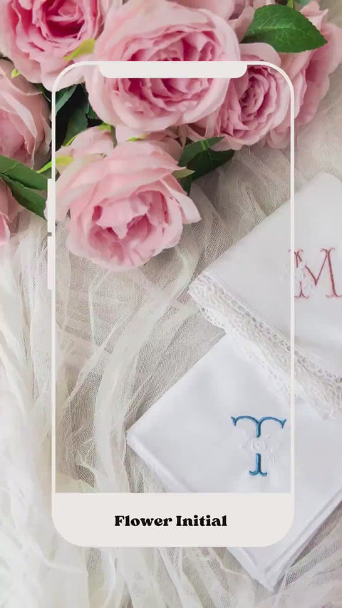フラワーイニシャル刺繍ブライダルハンカチ